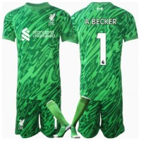 Liverpool Alisson Becker #1 Målvakt Bortadräkt Barn 2024-25 Kortärmad (+ Korta byxor)